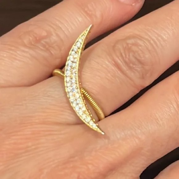 Gold plated over Sterling Silver Moon Ring with CZ stones size 5.5